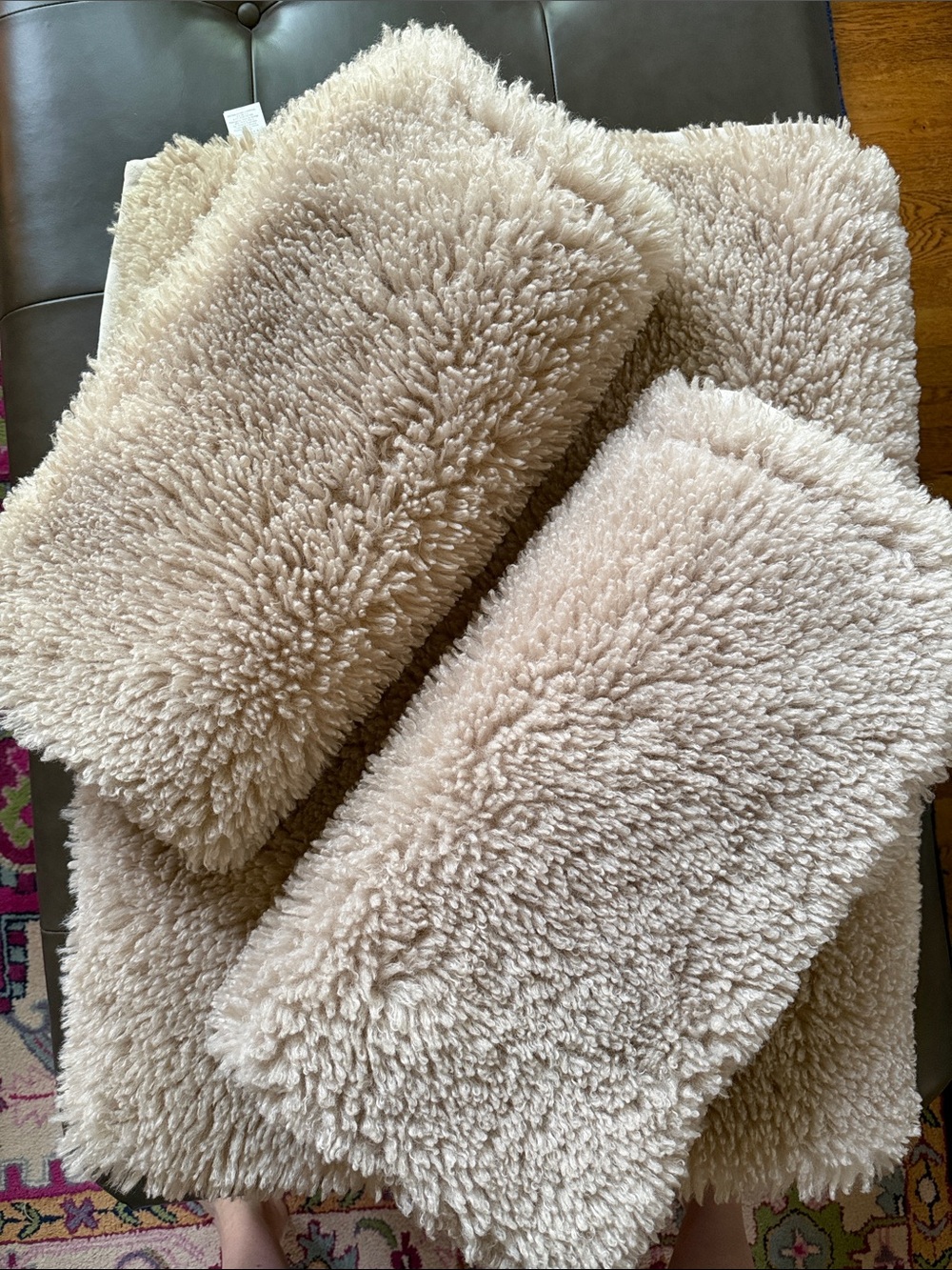 Plush Faux Shearling Throw Pillows and Rug - Soft Beige